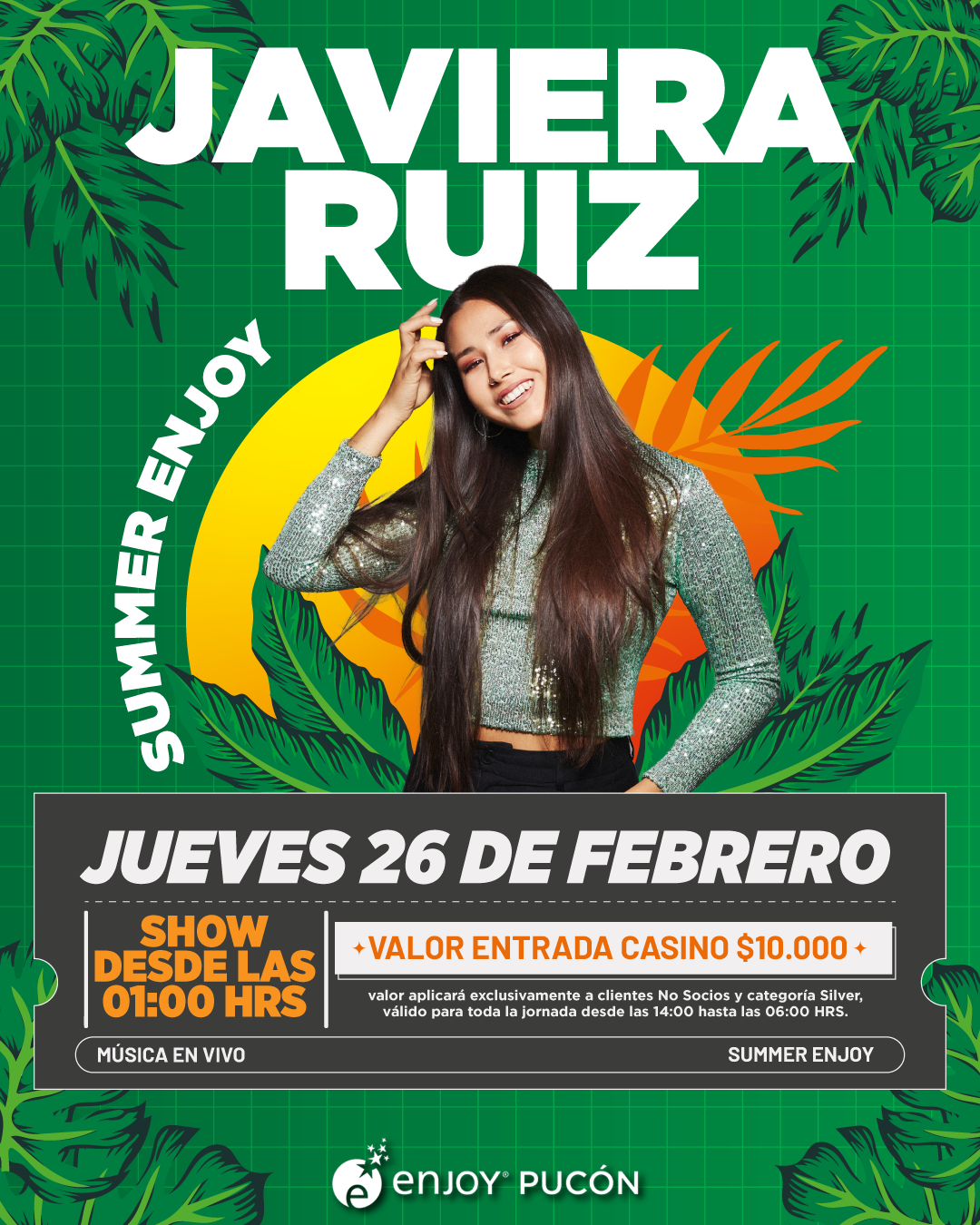 Afiche de J✨🎤 JAVIERA RUIZ EN ENJOY PUCON 🌴🔥